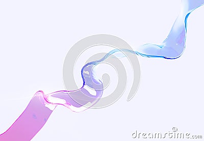 Glass rainbow ribbon, flying holographic water wave line on abstract 3d background. Iridescent transparent tape with Cartoon Illustration