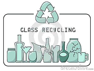 Glass recycling illustration with trash and lettering Vector Illustration