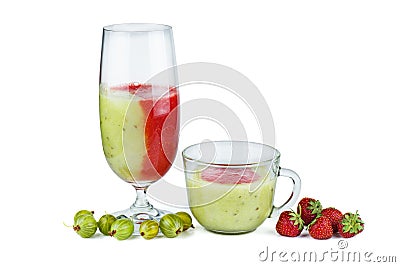 Glass of red-green strawberry-gooseberry smoothie Stock Photo