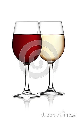Glass of red and white wine on a white background Stock Photo