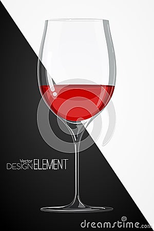 Glass with red wine on abstract black and white background. Strict artsy style. Colored cartoon vector illustration. Template conc Vector Illustration