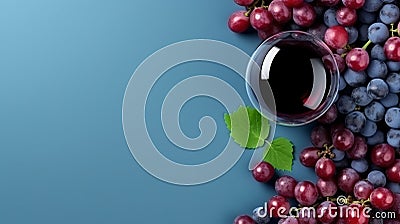 A glass of red wine against the background of bunches of different grapes Cartoon Illustration