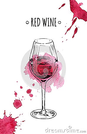 Glass of red wine. Vector Illustration