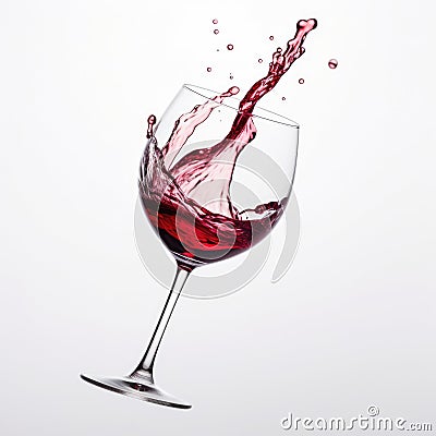 Glass of red wine with a splash on a plain white backgr - product photography Stock Photo