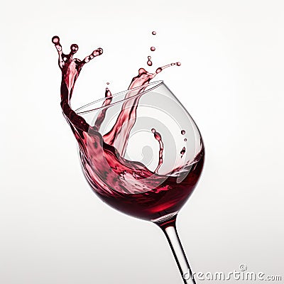 Glass of red wine with a splash on a plain white backgr - product photography Stock Photo
