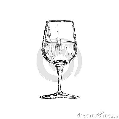 A glass of red wine Vintage Hand Drawn Sketch Vector illustration. Cartoon Illustration