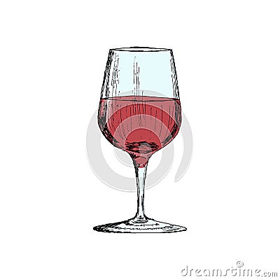 A glass of red wine Vintage Hand Drawn Sketch Vector illustration. Cartoon Illustration