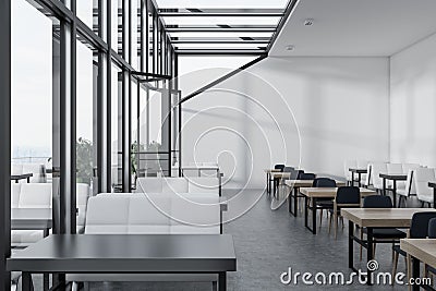 White wall glass roof cafe interior Stock Photo