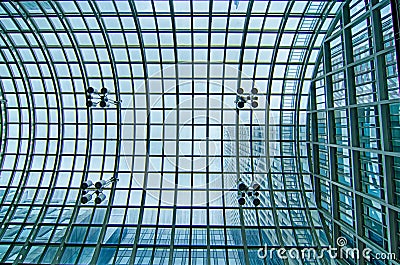 Glass roof structure space fram of modern building hall Stock Photo