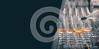 Glass of rose wine image for banner advertorial website cover brochure template mock-up Stock Photo