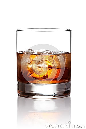 Glass of scotch whiskey and ice Stock Photo