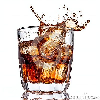 Glass of scotch whiskey and ice Cartoon Illustration