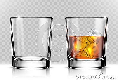 Glass of scotch whiskey and ice Vector Illustration