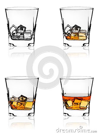 Glass of scotch whiskey and ice Stock Photo