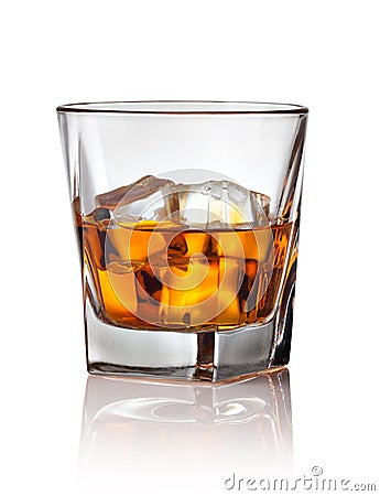 Glass of scotch whiskey and ice Stock Photo