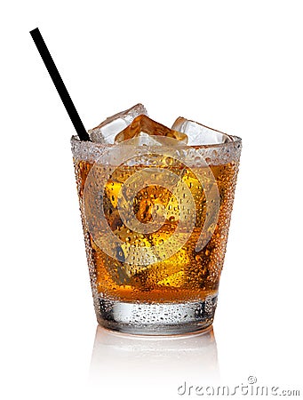 Glass of scotch whiskey and ice Stock Photo