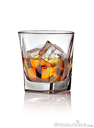 Glass of scotch whiskey and ice Stock Photo