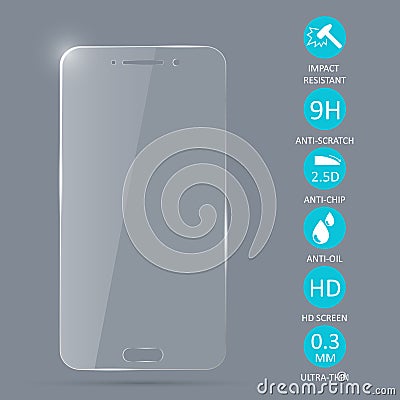 Glass screen protector for smartphone. Vector Illustration
