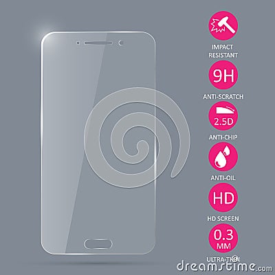 Glass screen protector for smartphone. Vector Illustration