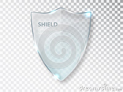 Glass shield sign on transterent background. Security glass label. Glass shield sign. Privacy transparent banner shield Vector Illustration