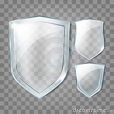 Glass Shields Transparency Blank Badges Set Vector Vector Illustration