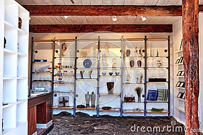 Glass shop located in traditional building in Svaneke. Editorial Stock Photo