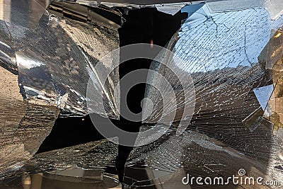 Glass showcase broken during a Russian missile attack Stock Photo