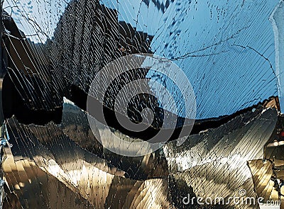 Glass showcase broken during a Russian missile attack Stock Photo