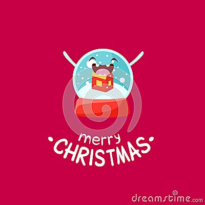 Glass snow globe Vector Cheerful Christmas card Vector Illustration