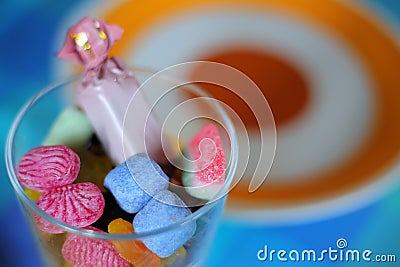 Glass with some different colorful Swedish sweets Stock Photo