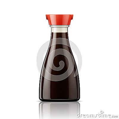 Glass soy sauce bottle with red cap Vector Illustration