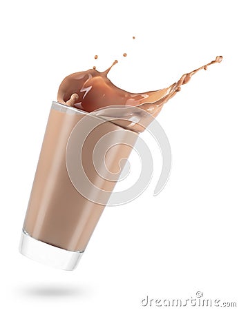 Glass of spilling chocolate milk Stock Photo