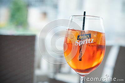 Glass of spritz on restaurant terrace Editorial Stock Photo