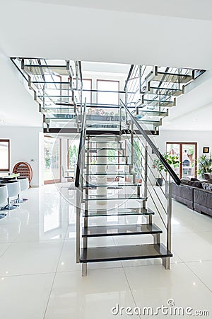 Glass stairs in modern house Stock Photo