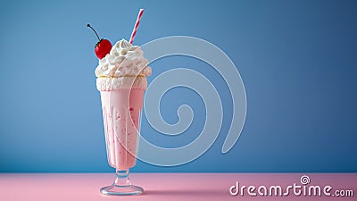 glass strawberry milkshake with copy space Generative AI Stock Photo