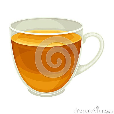 Glass Tea Cup with Hot Aromatic Beverage Poured with Boiling Water for Brewing Closeup Vector Illustration Vector Illustration