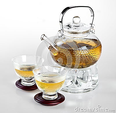 Glass teapot Chinese tea Stock Photo