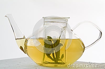 Glass Teapot with Herbal Tea Stock Photo