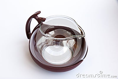 Glass teapot with plastic collapsible parts. Detailed display of the kettle Stock Photo