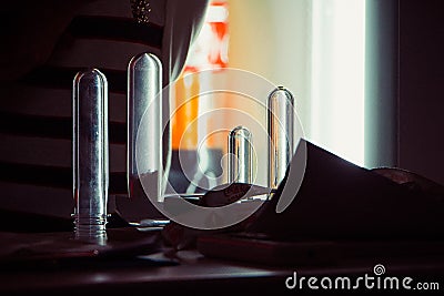 Glass test tubes in the dark Stock Photo