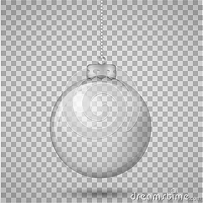 Glass transparent christmas ball isolated on a transparent background. Realistic vector-less illustration. Vector Illustration