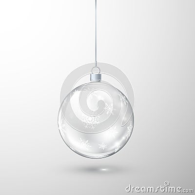 Glass transparent Christmas ball ornate by snowflake. Element of holiday decoration. Vector illustration Vector Illustration