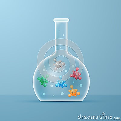 Glass transparent glass with funny characters of viruses inside. Vector Illustration