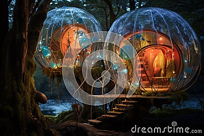 A glass treehouse in the style of water balloons Stock Photo