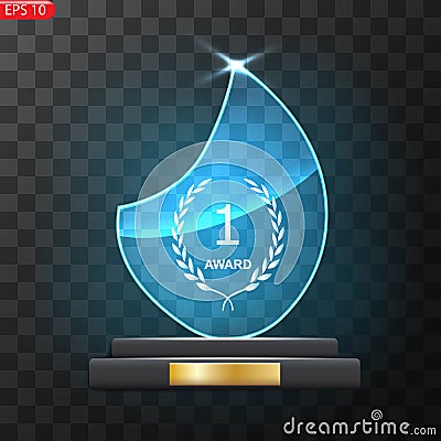 Glass Trophy Award. First place Prize plaque Vector Illustration