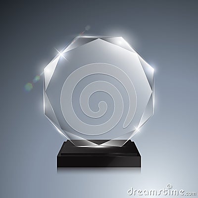 Glass trophy award. Vector crystal 3D mockup Stock Photo