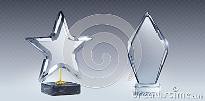 Glass trophy star and rhombus mockup Vector Illustration