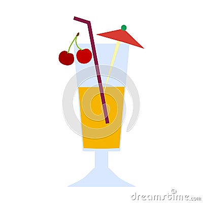 A glass of tropical coquel with cherries and an umbrella Vector Illustration