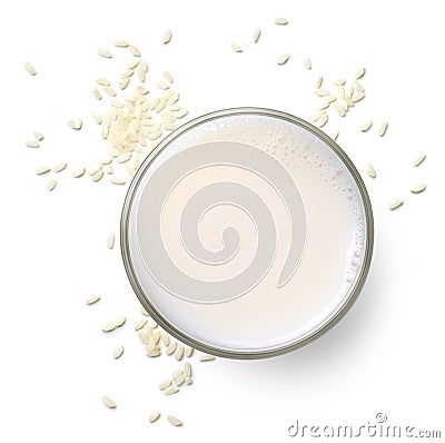Glass of vegan rice milk isolated on white background Stock Photo