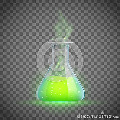 Glass vial with a love potion. Alchemy and witchcraft. Vector Illustration